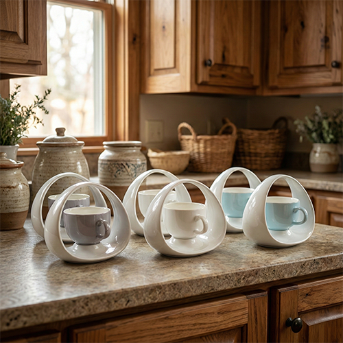 طقم شاي بورسلين مع حامل 