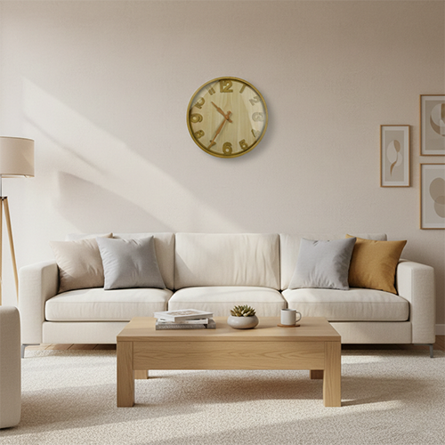 ساعة حائط خشبية بتصميم دائري