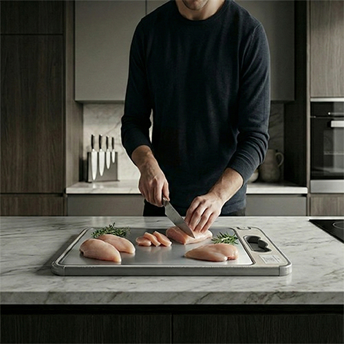 لوح تقطيع ستانلس ستيل بمقبض